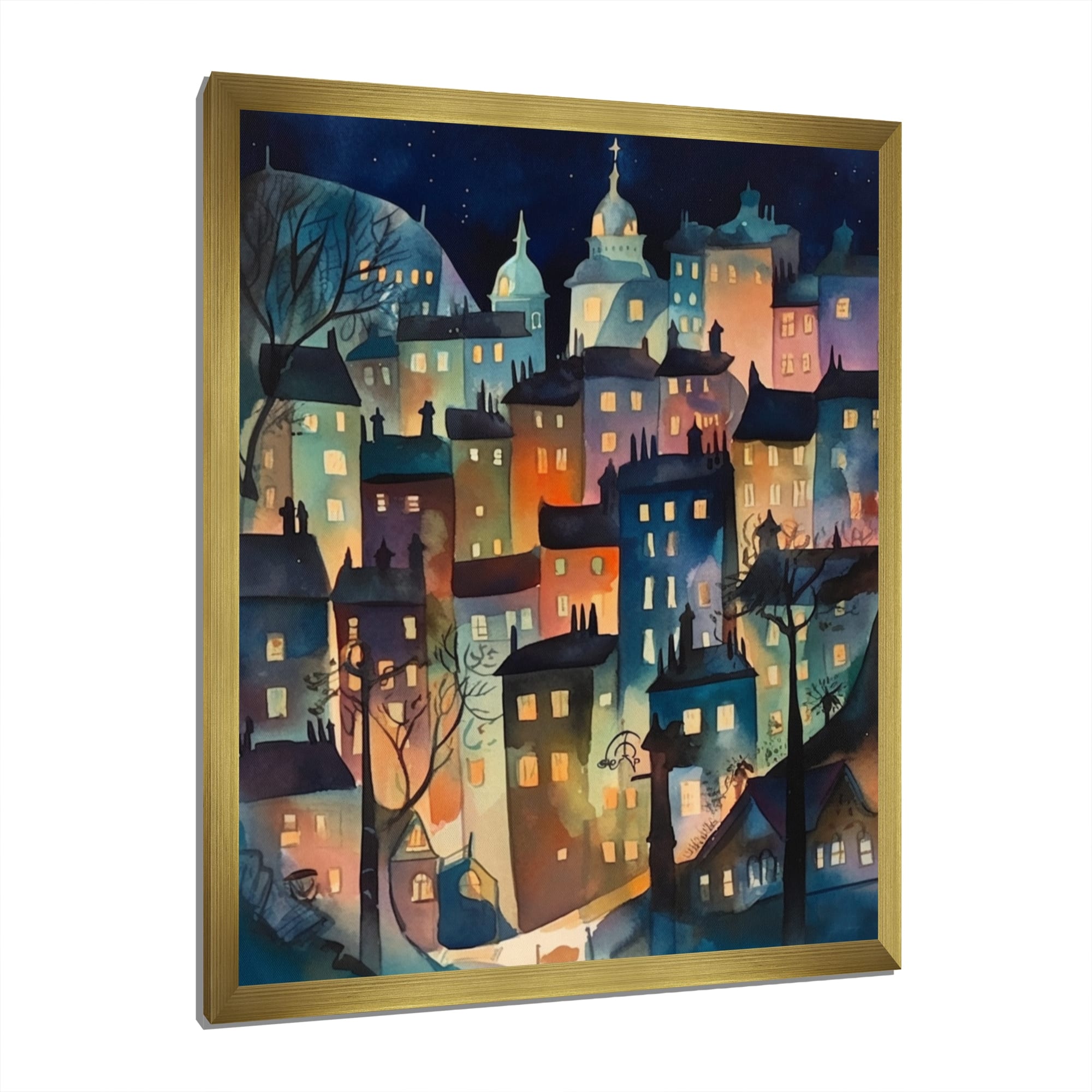 Designart "Blue And Black Building The Cityscape" City Art Deco Framed